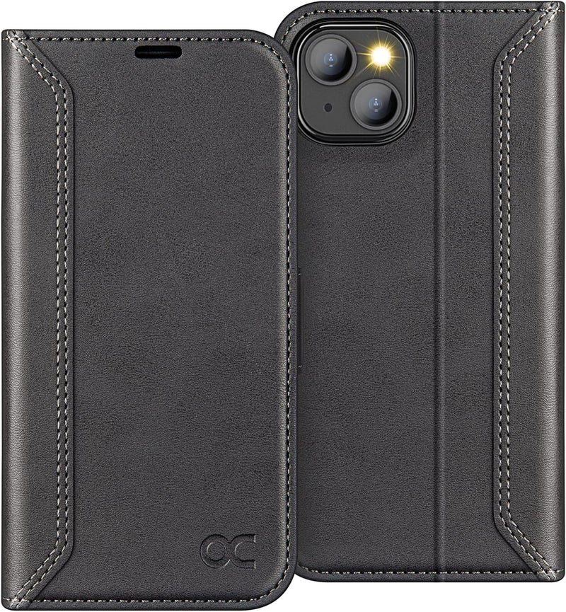 OCASE Retro Series Compatible with iPhone 13 Wallet Case with Card Holders [RFID Blocking][TPU Inner Shell ][Kickstand] PU Leather Flip Folio Shockproof Phone Cover 6.1 inch 2021 (Black) - Image 1